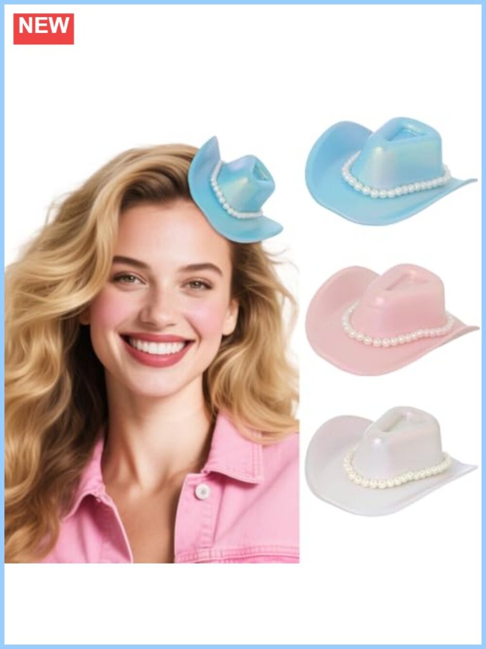 Mini Cowboy Hat Set Rhinestone Polyester Western Disco Costume Accessory 3pc